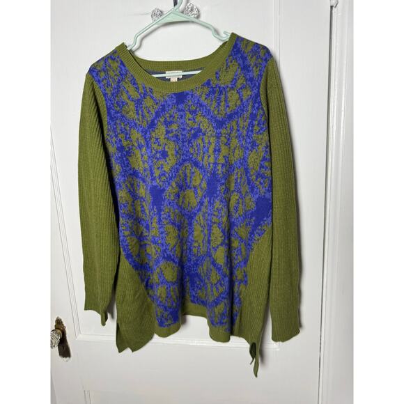 LOGO Lori Goldstein Green Blue Ornate Argyle Knit Side Slit Flowy Sweater XL - Picture 3 of 9